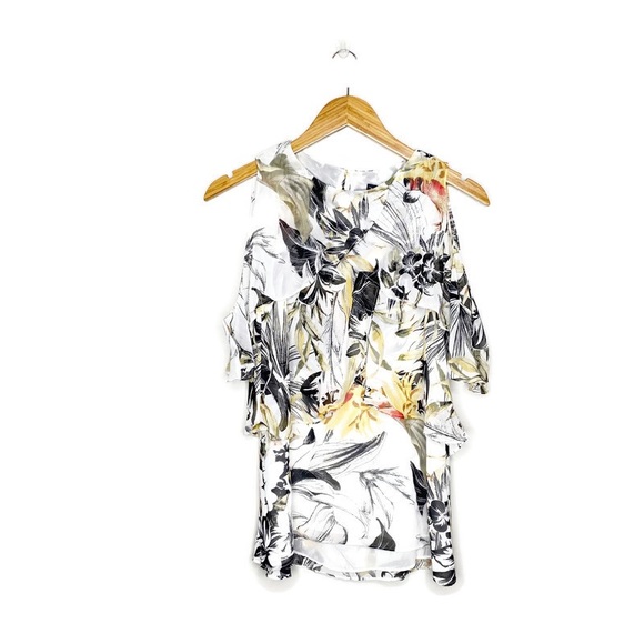 WHBM Floral Cold Shoulder Ruffle Blouse Size S - Picture 3 of 10
